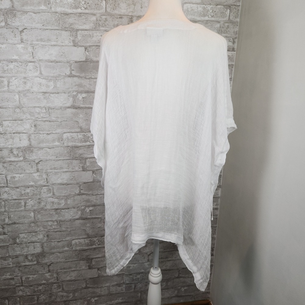 Pure Jill J Jill Poncho Shawl White Gauze 100% Linen Asymmetrical Boho M/L - Picture 4 of 7